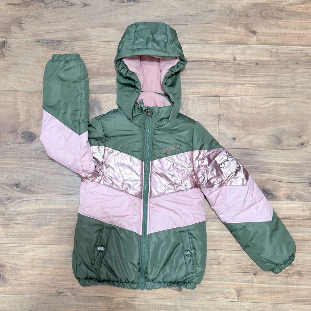Skechers Kids Pink and Green Puffer Jacket Size 7/8